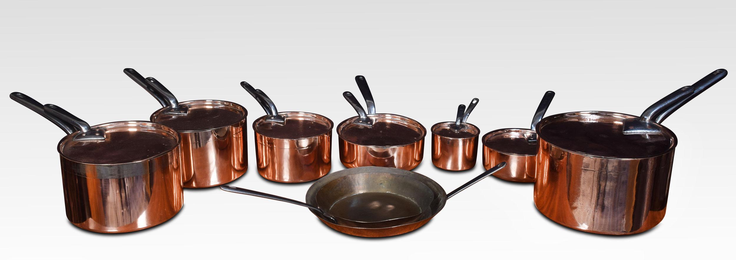 British Set of Nine Victorian Copper Pans