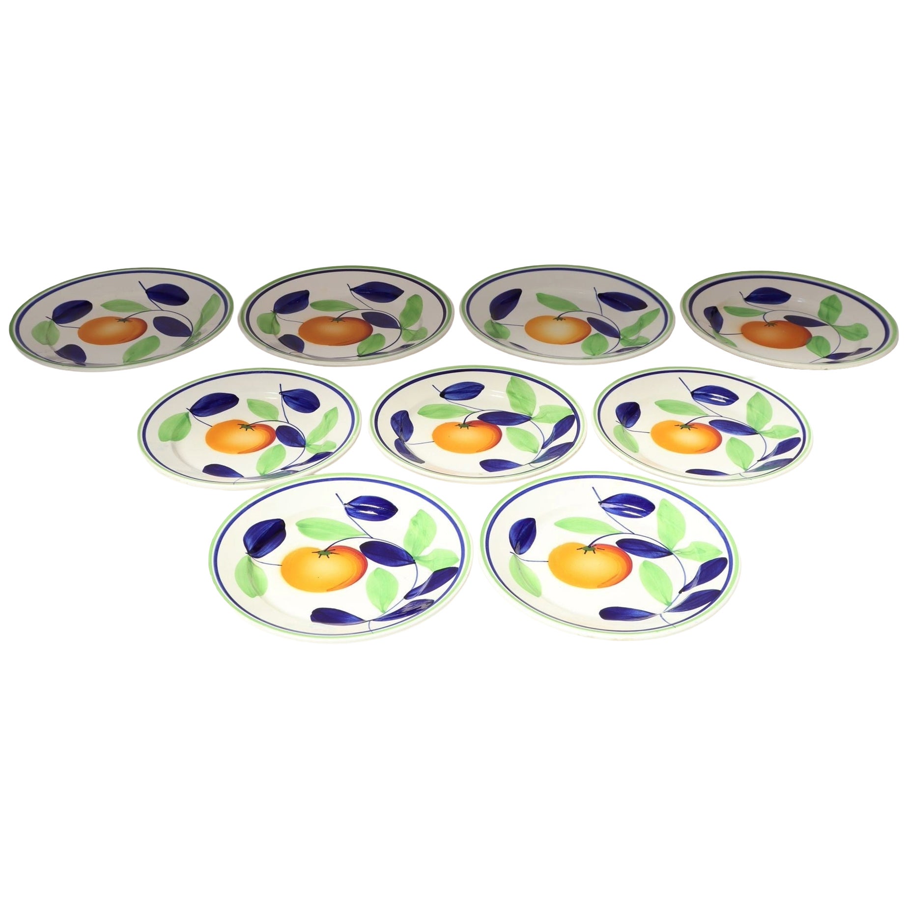 Set of Nine Vintage Italian "Orange" Fruit Motif Plates by Richard Ginori