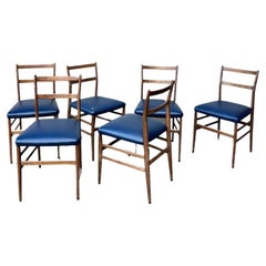 Set of Nine Vintage Gio Ponti Leggera Dining Chairs in Blue Leather, Collectible