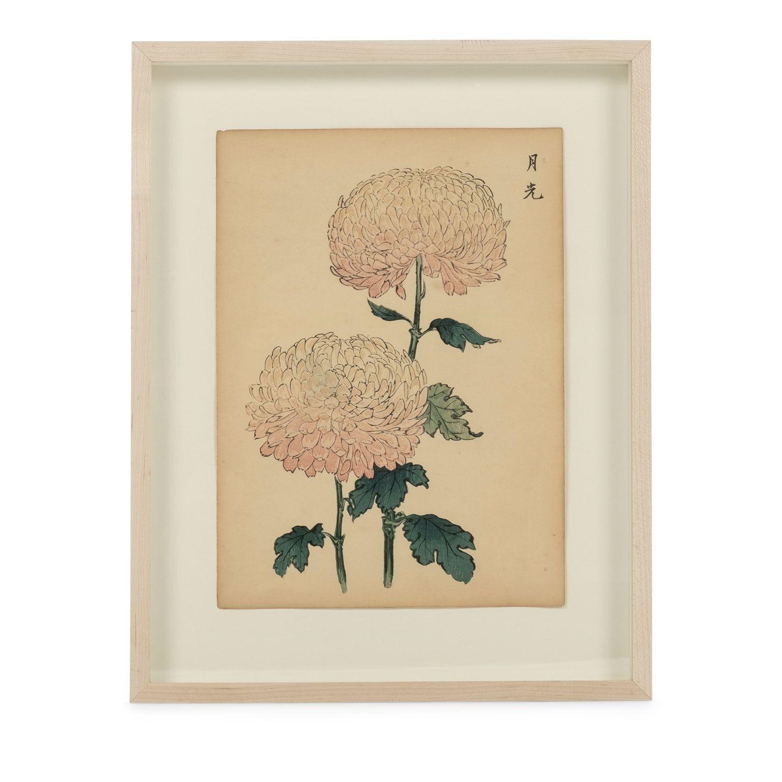Set of Nine Vintage Original Woodblock Chrysanthemum Prints on Washi Paper 3