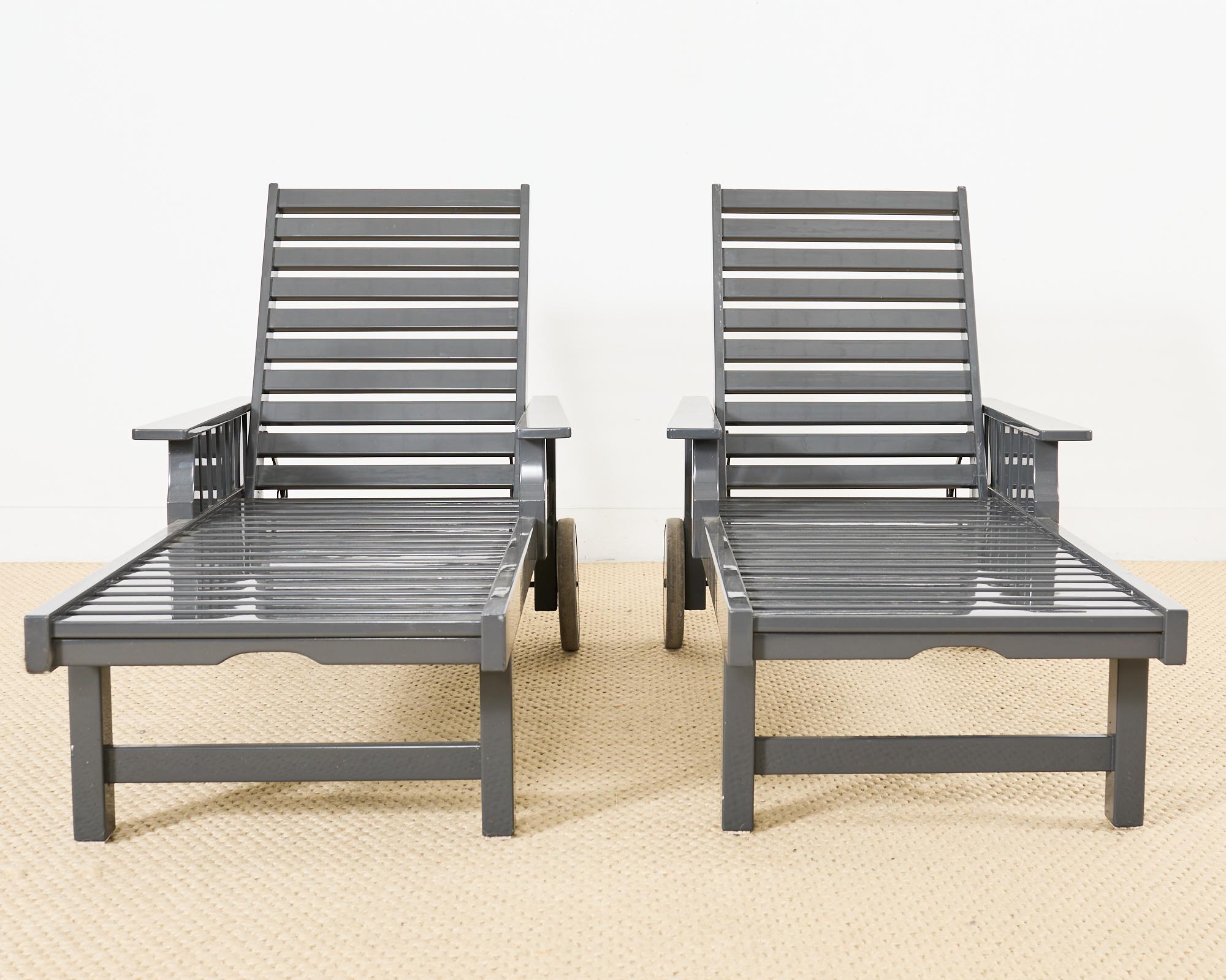 Modern Set of Nine Weatherend Lacquered Teak Garden Furniture Suite