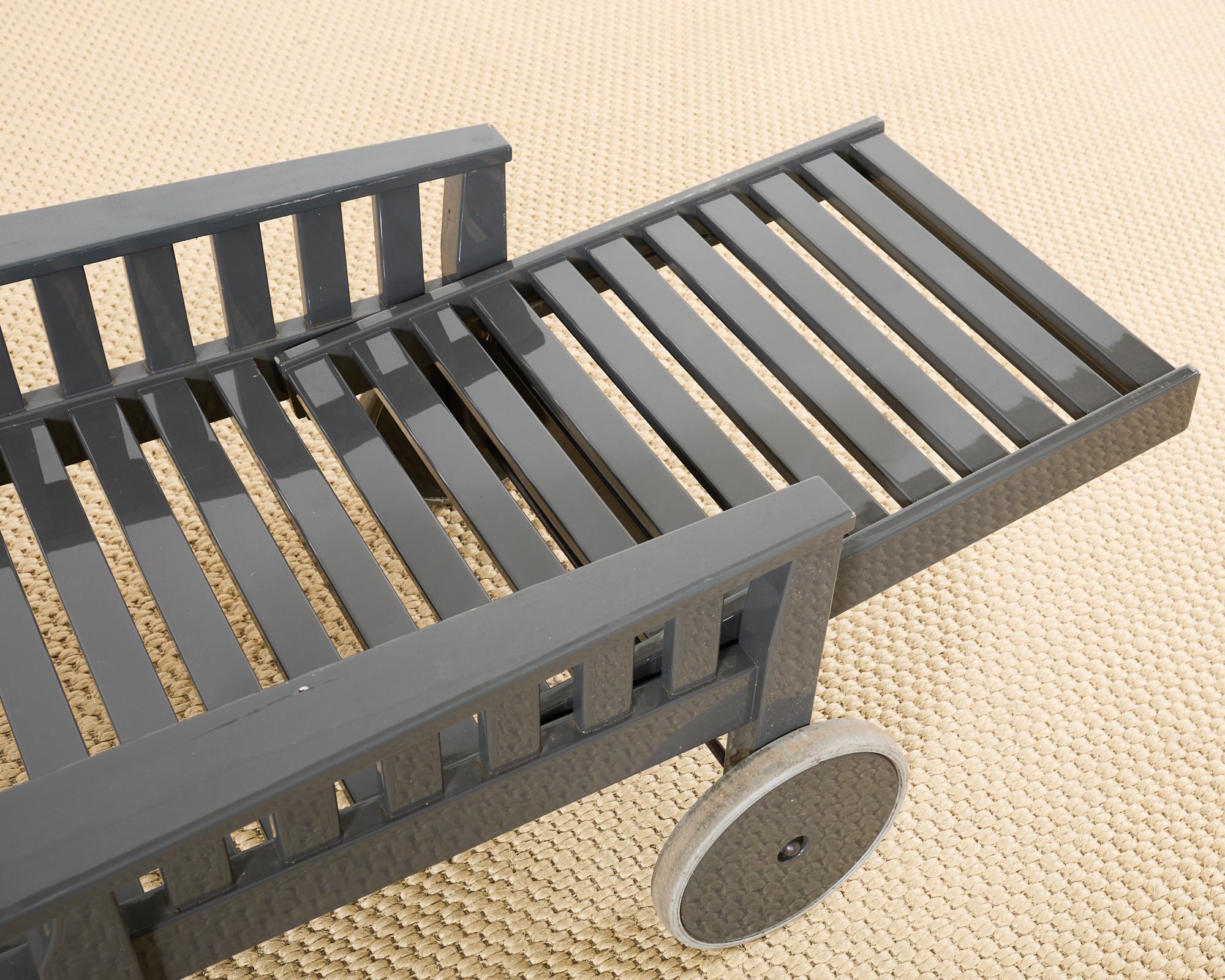 Set of Nine Weatherend Lacquered Teak Garden Furniture Suite In Good Condition In Rio Vista, CA
