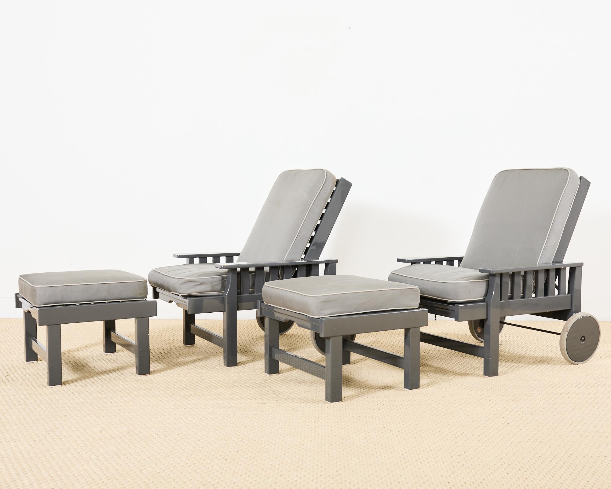 Brass Set of Nine Weatherend Lacquered Teak Garden Furniture Suite