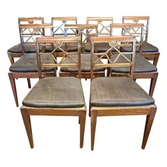 Set of Northern European Walnut and Brass Dining Chairs