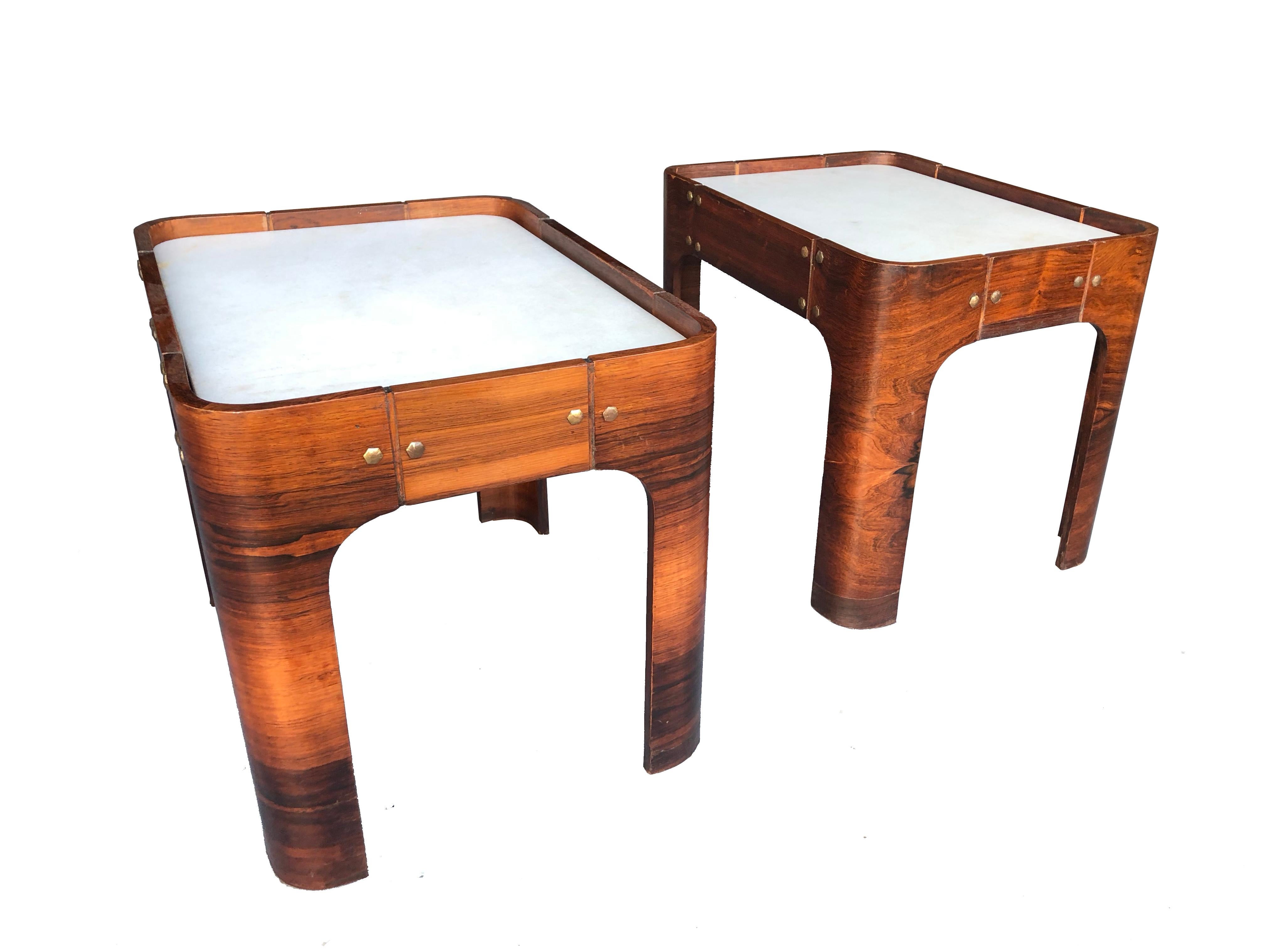 Set of Novo Rumo wood & Marble Coffee table & Side Tables. Brazil, 1960s In Good Condition In Whitstable, GB
