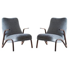 Set of Oak Lounge Chairs by Paul Bode in Mohair, C. 1960s