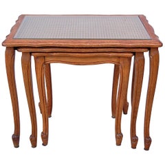 Set of Oak Nesting Tables with Cane Top, 1950s, France