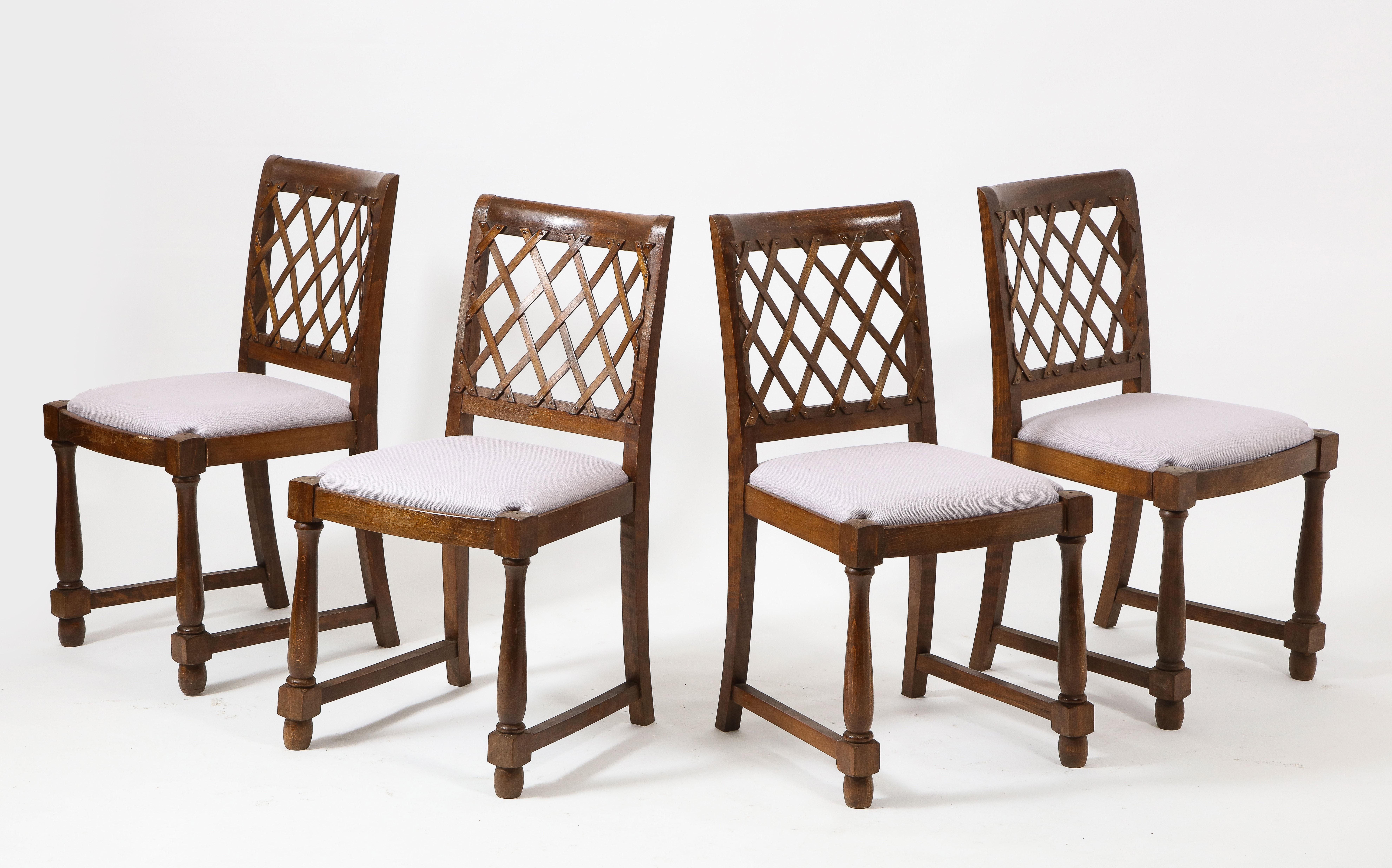 Set of Vintage Oak Dining Side Chairs, France 1950's For Sale 9