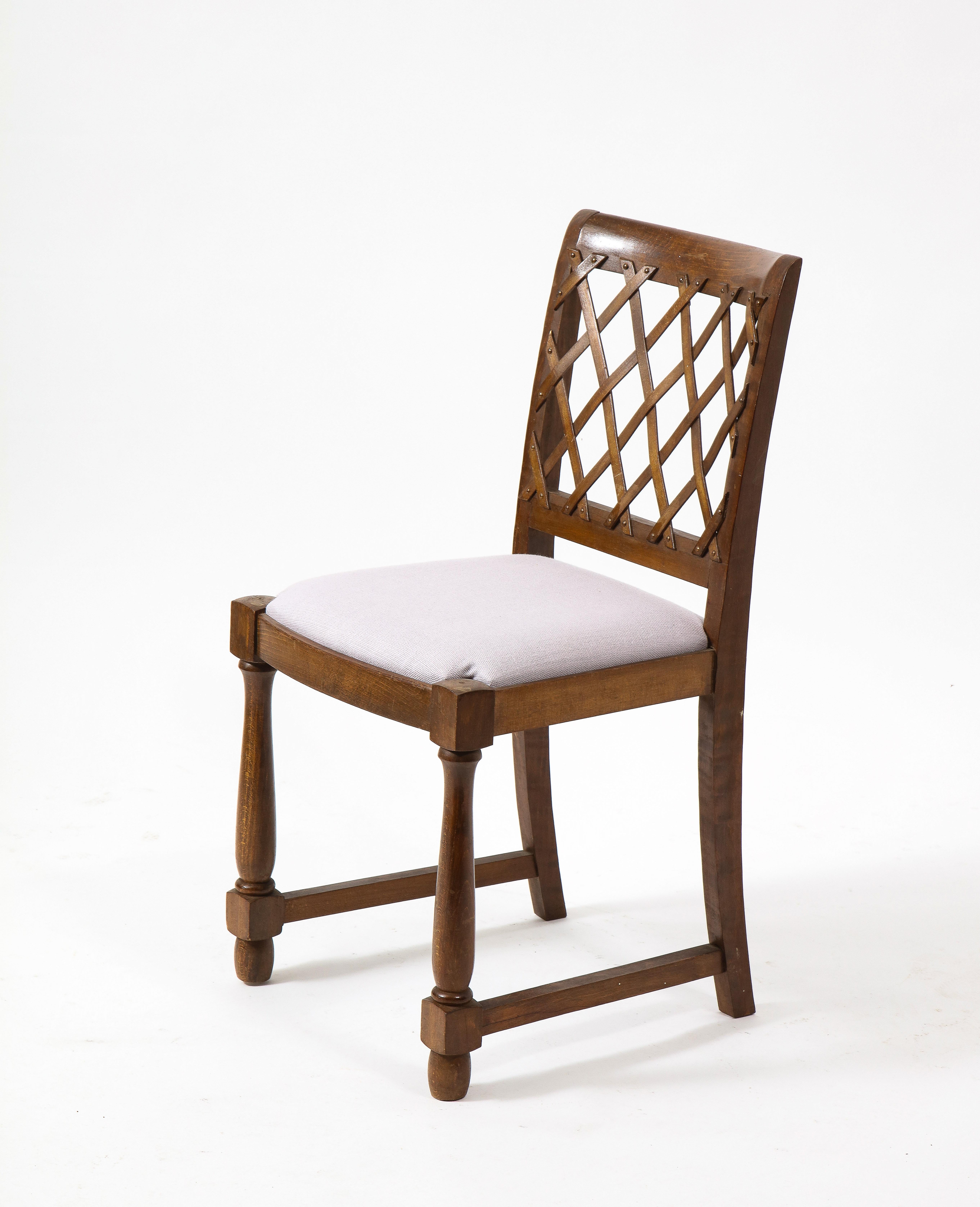 Set of Vintage Oak Dining Side Chairs, France 1950's For Sale 2