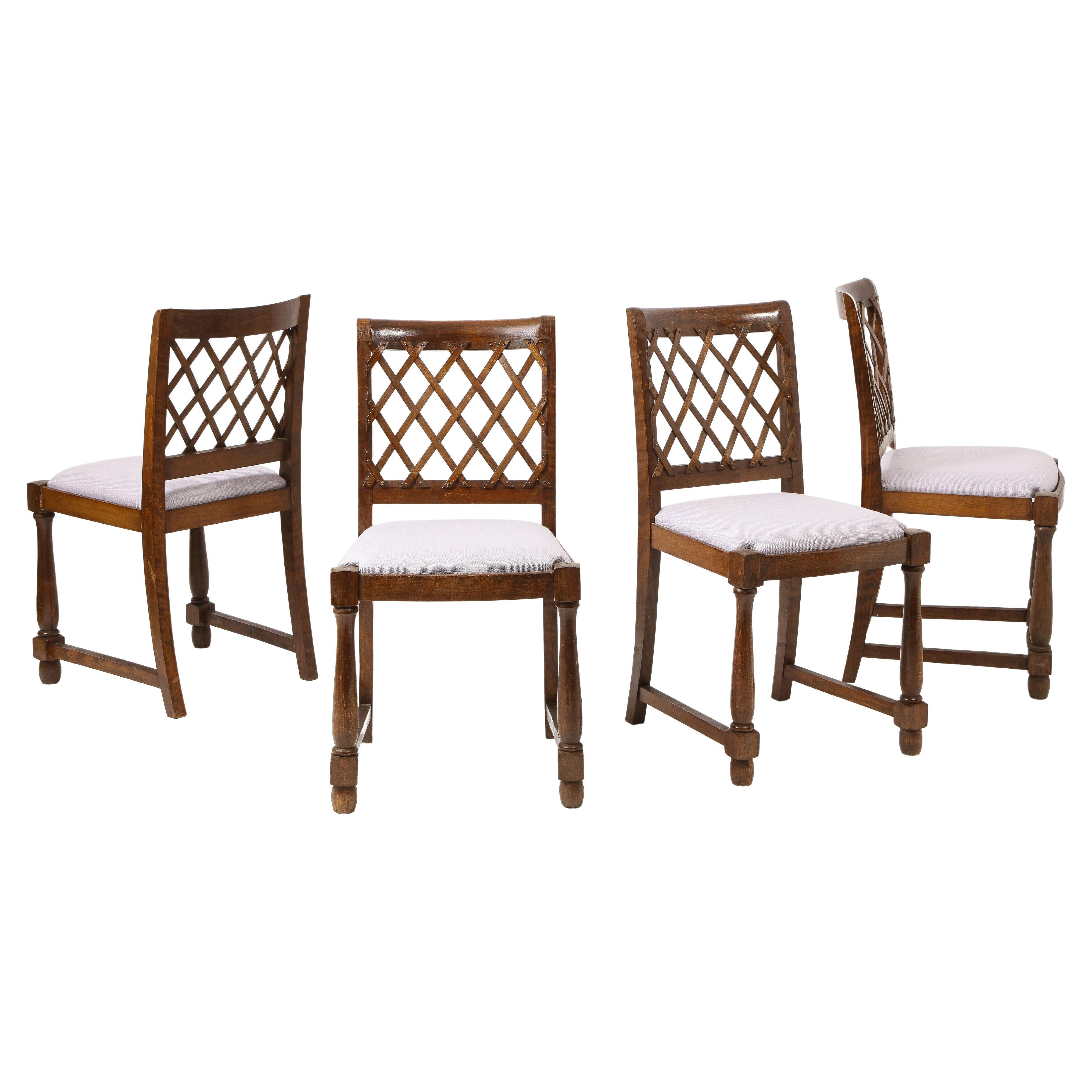 Set of Vintage Oak Dining Side Chairs, France 1950's For Sale
