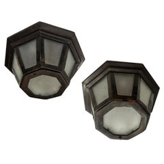 Set of Octagonal Flush Mounted Bronze Fixtures. Sold Individually.