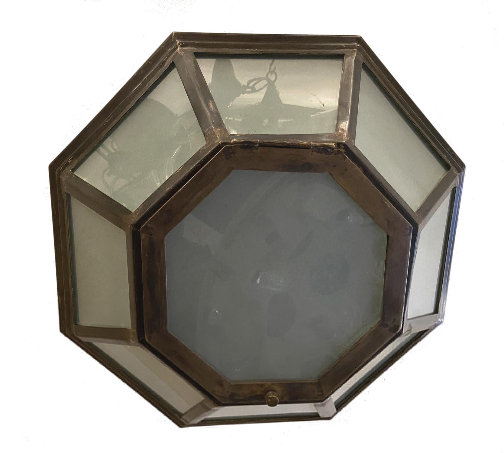 Frosted Set of Octagonal Flush Mounted Light Fixtures, Sold Individually For Sale