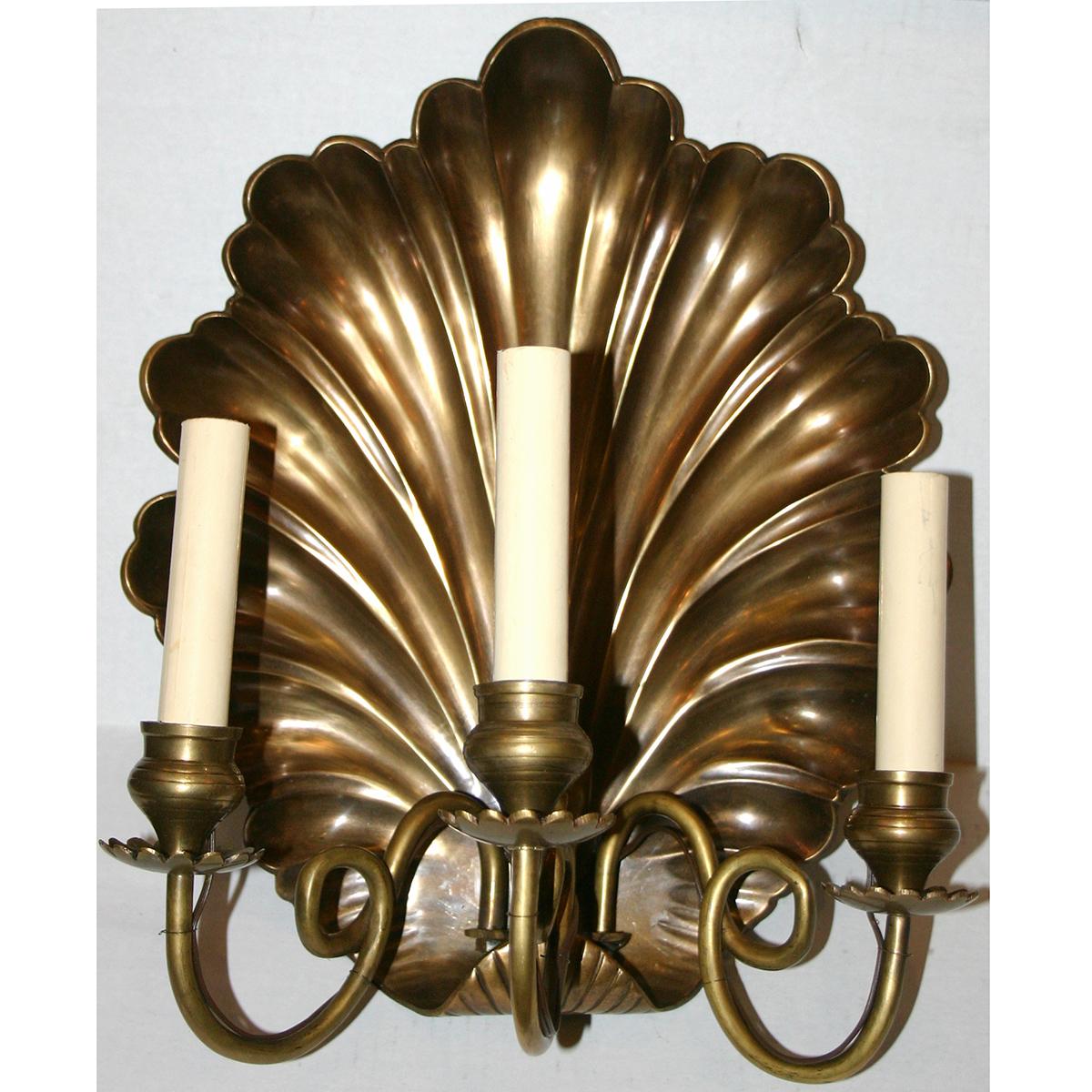 English Set of of Large Shell Bronze Sconces, Sold per Pair  For Sale