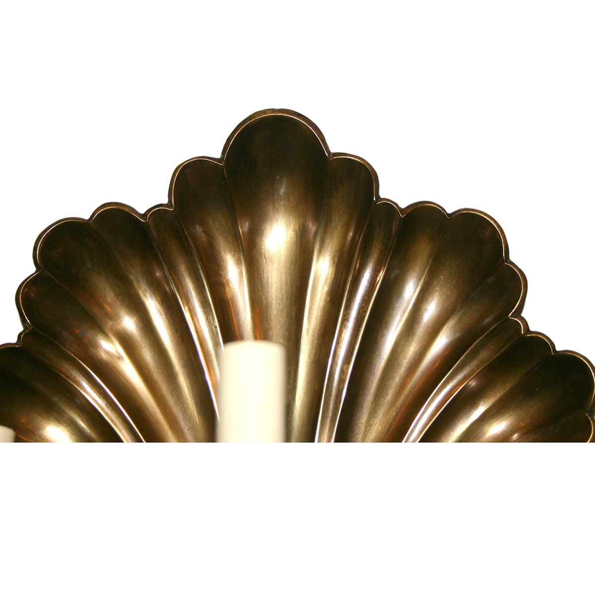 Patinated Set of of Large Shell Bronze Sconces, Sold per Pair For Sale