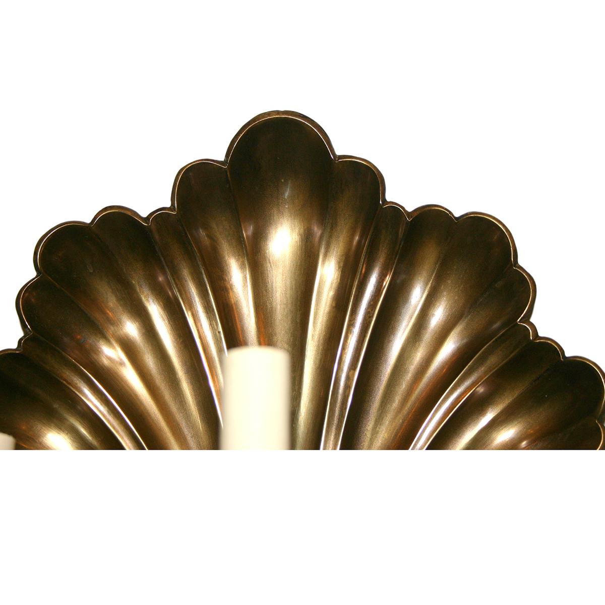 Patinated Set of of Large Shell Bronze Sconces, Sold per Pair  For Sale