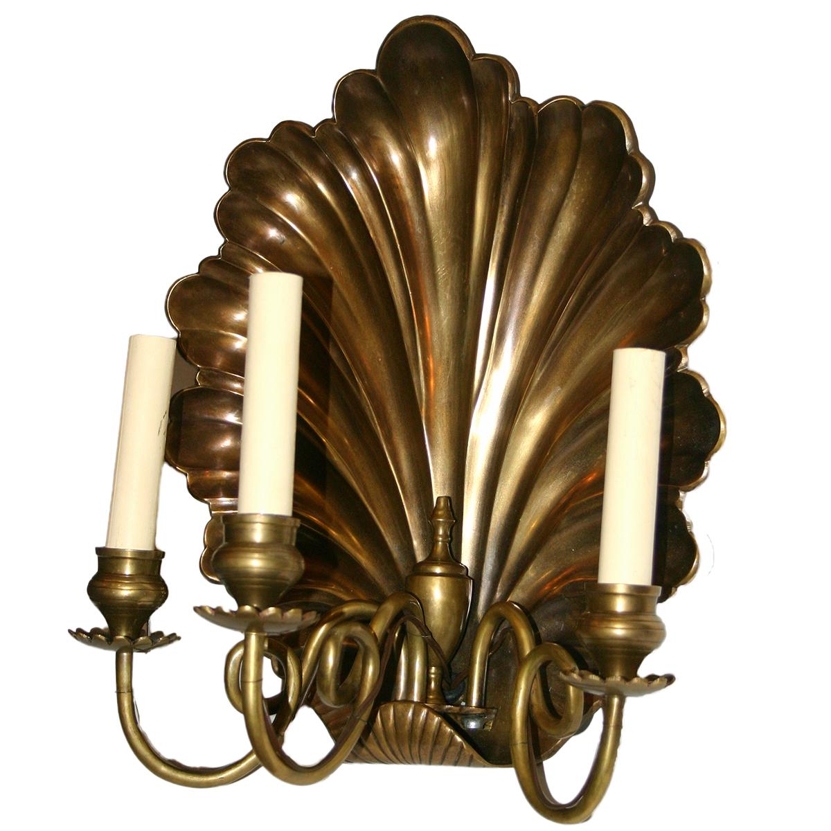 Set of of Large Shell Bronze Sconces, Sold per Pair  For Sale 1