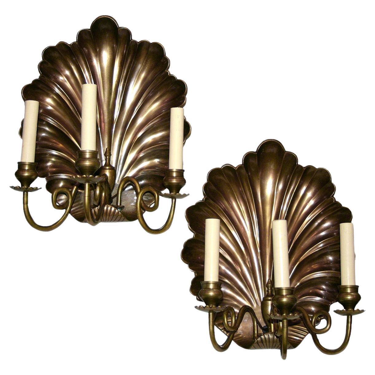 Set of of Large Shell Bronze Sconces, Sold per Pair  For Sale