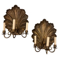 Set of of Large Shell Bronze Sconces, Sold per Pair.