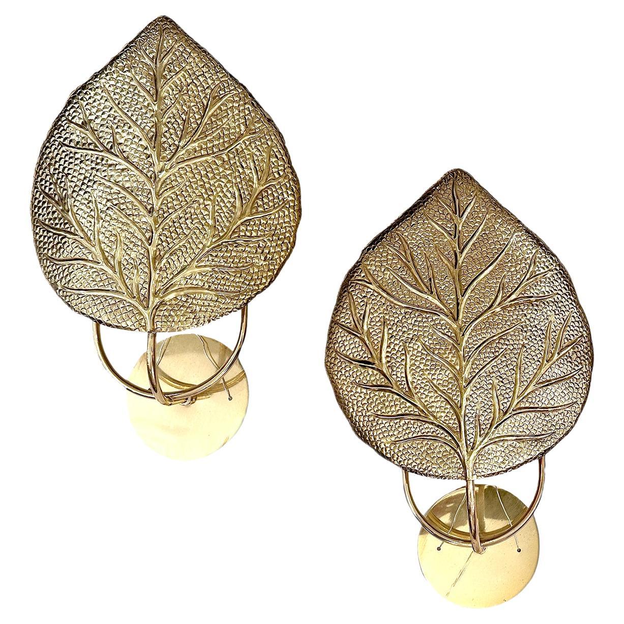 Set of of Repoussé Brass Sconces, Sold per Pair