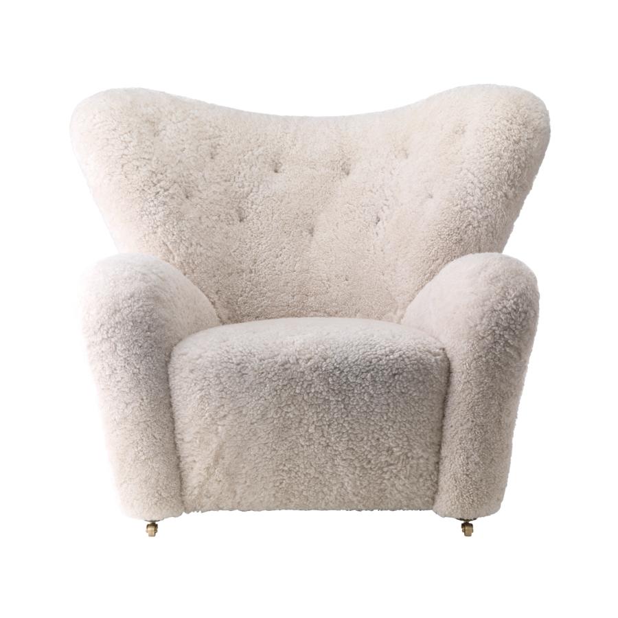 Danish Set of off White Sheepskin the Tired Man Lounge Chair and Footstool by Lassen For Sale
