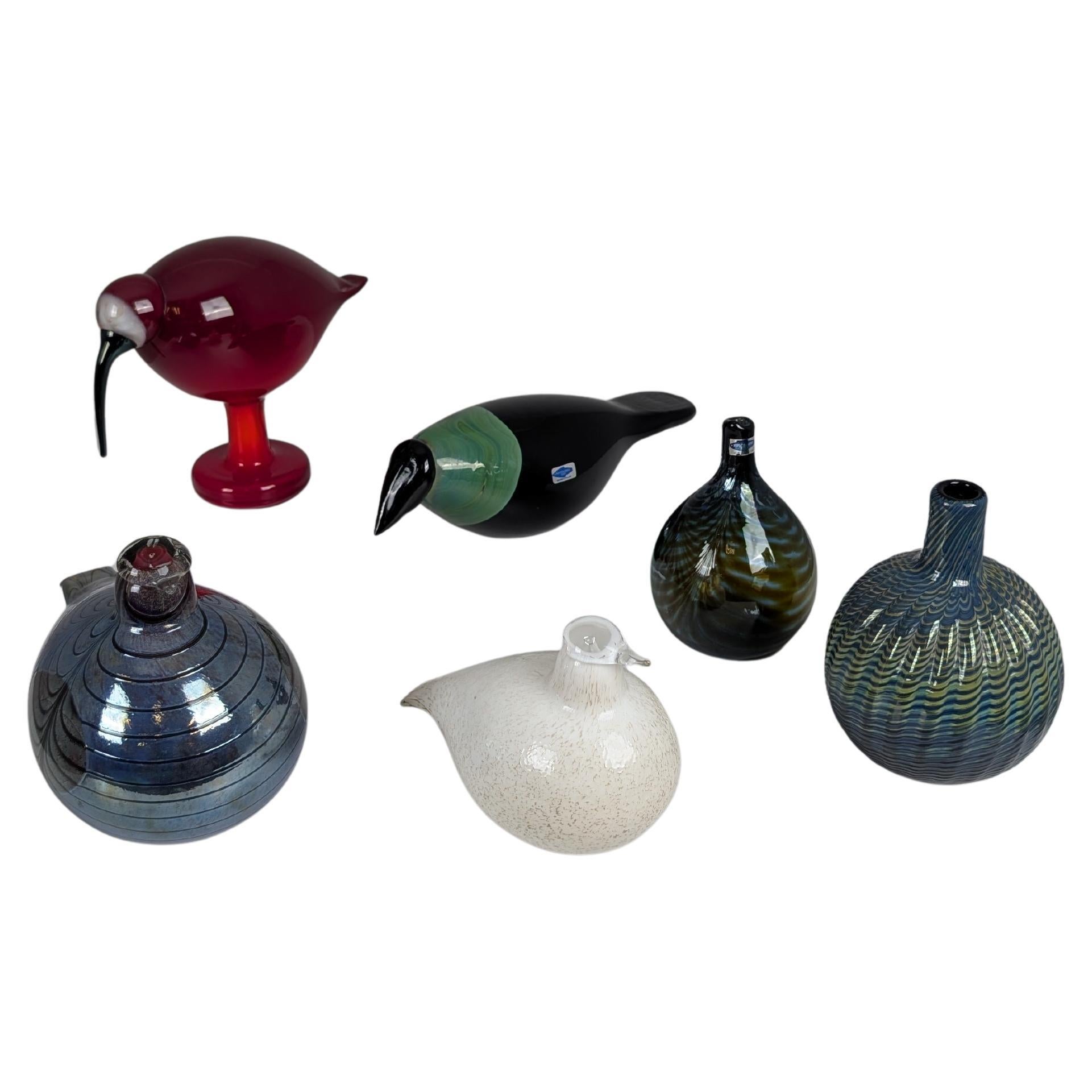 Set di uccelli e bottiglie Oiva Toikka, Ibis rosso, Pheseant, Iittala e Nuutajärvi in vendita