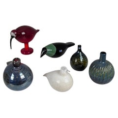Set of Oiva Toikka Birds & Bottles, Red Ibis, Pheseant, Iittala & Nuutajärvi