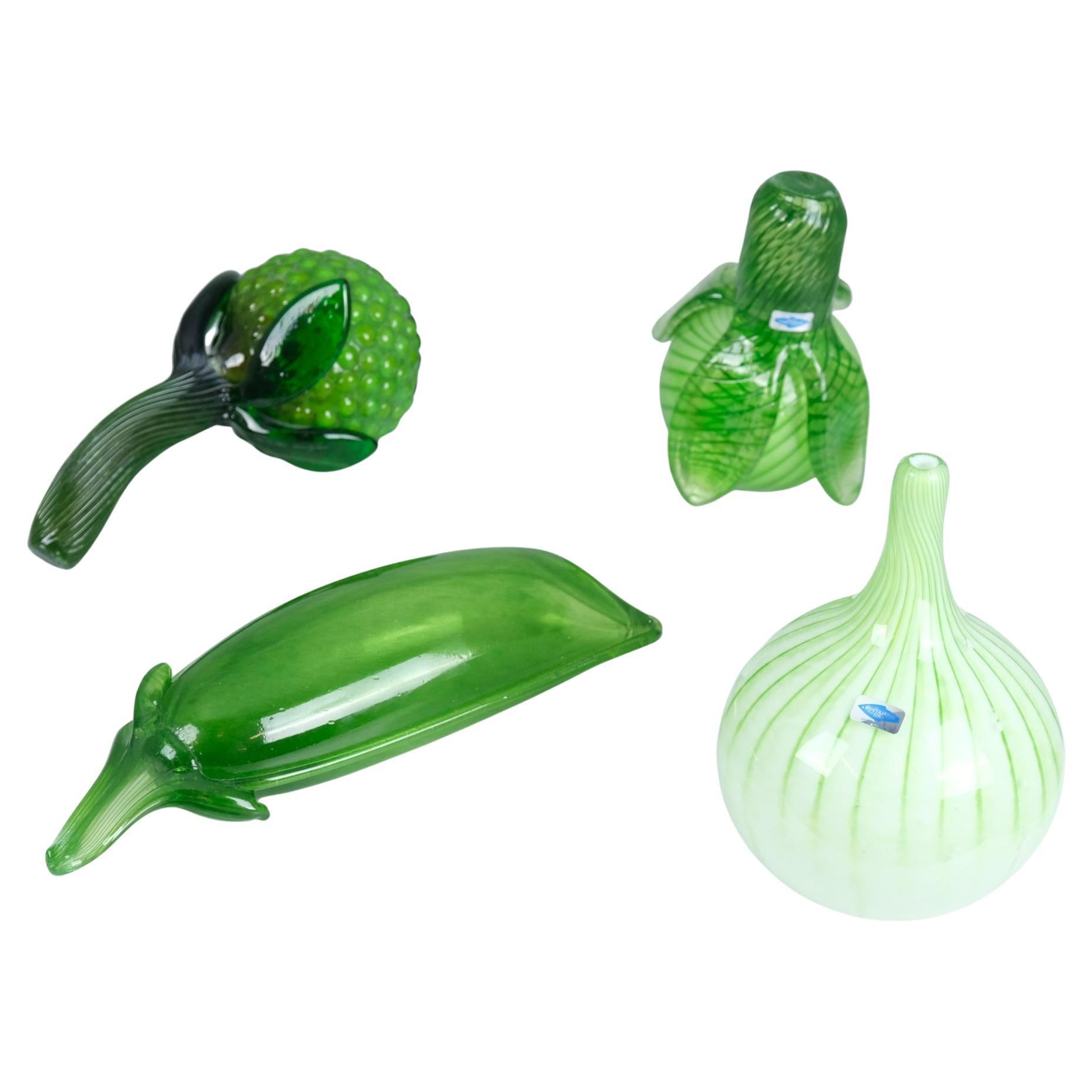 Set of Oiva Toikka Glass Sculptures, Green Vegetables, Nuutajärvi For Sale