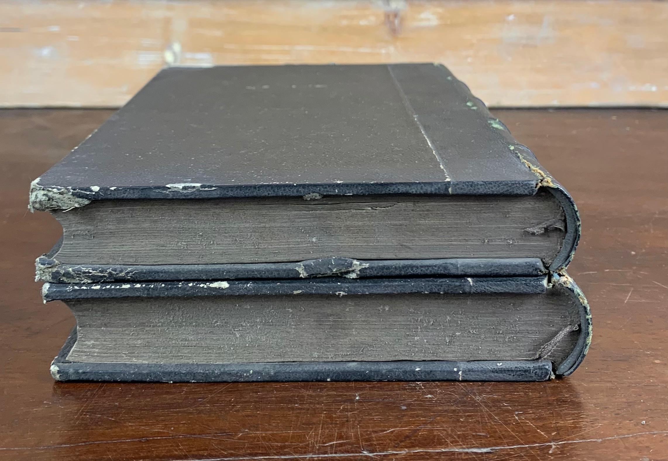 Leather Set of Old Books from 19th Century For Sale