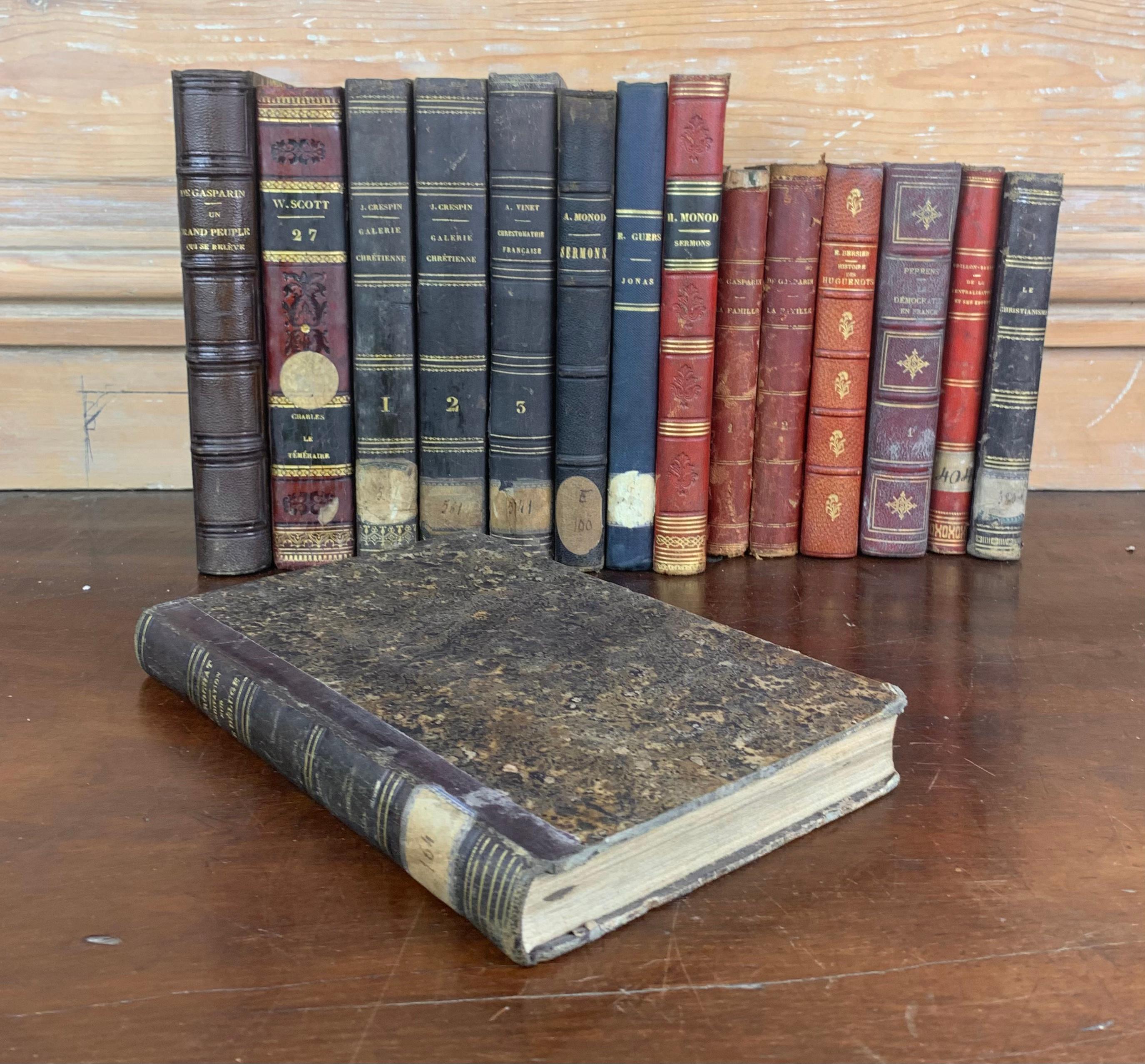 Set of old books dating from the 19th century. From an old protestant library near Le Havre in France. These beautiful books are perfect to fill a nice library. Sizes may vary.