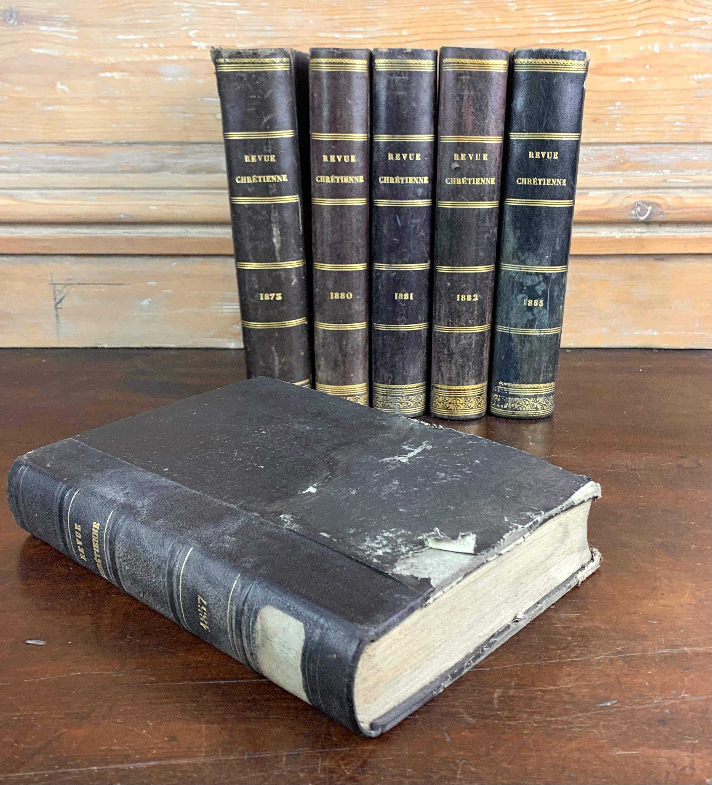 Leather Set of Old Bound Books from 19th Century For Sale
