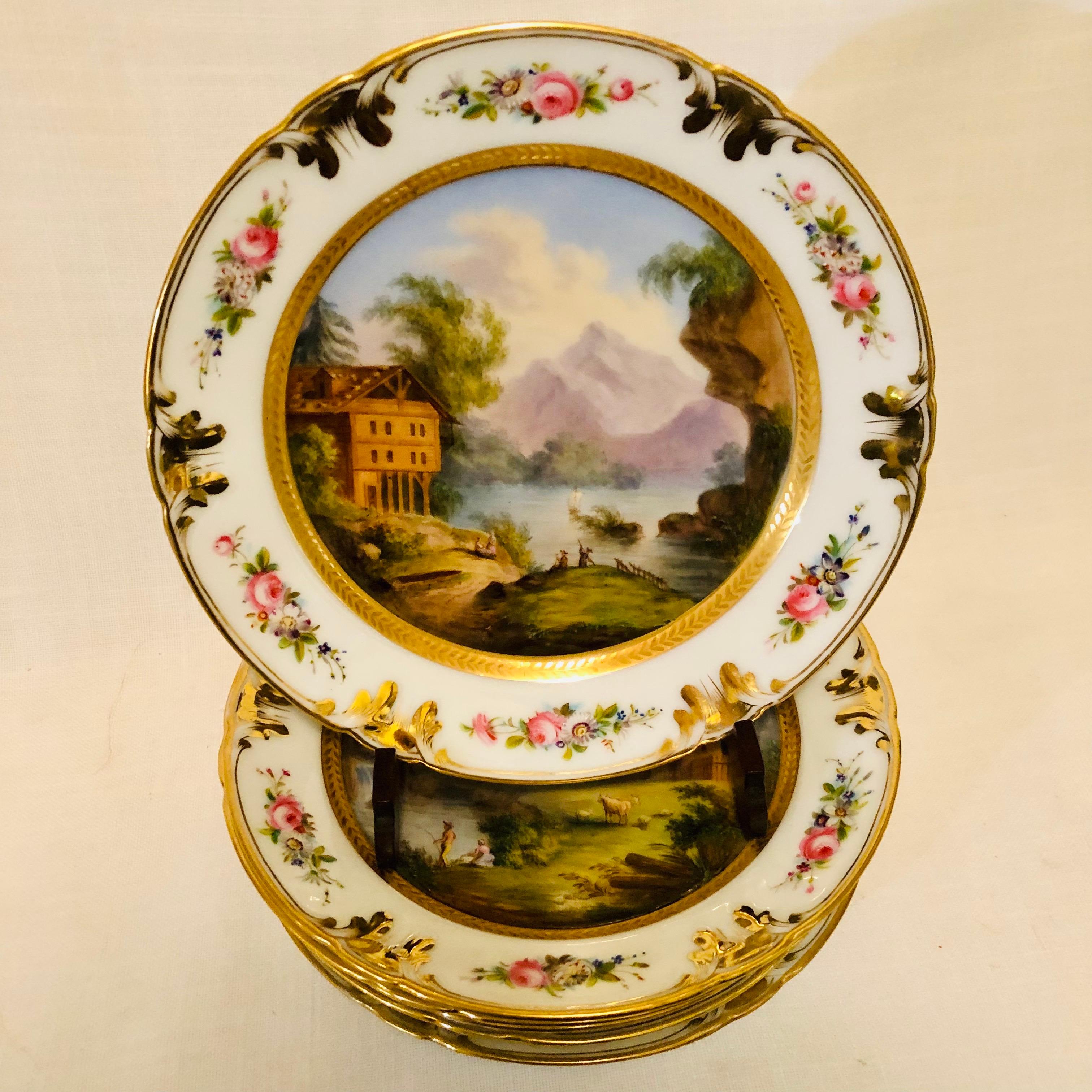 This is a fabulous set of six old Paris porcelain plates beautifully painted with six different landscape and seascape paintings. If you look at the attached pictures, you will see that all the six plates have gorgeous artwork. They do not look like
