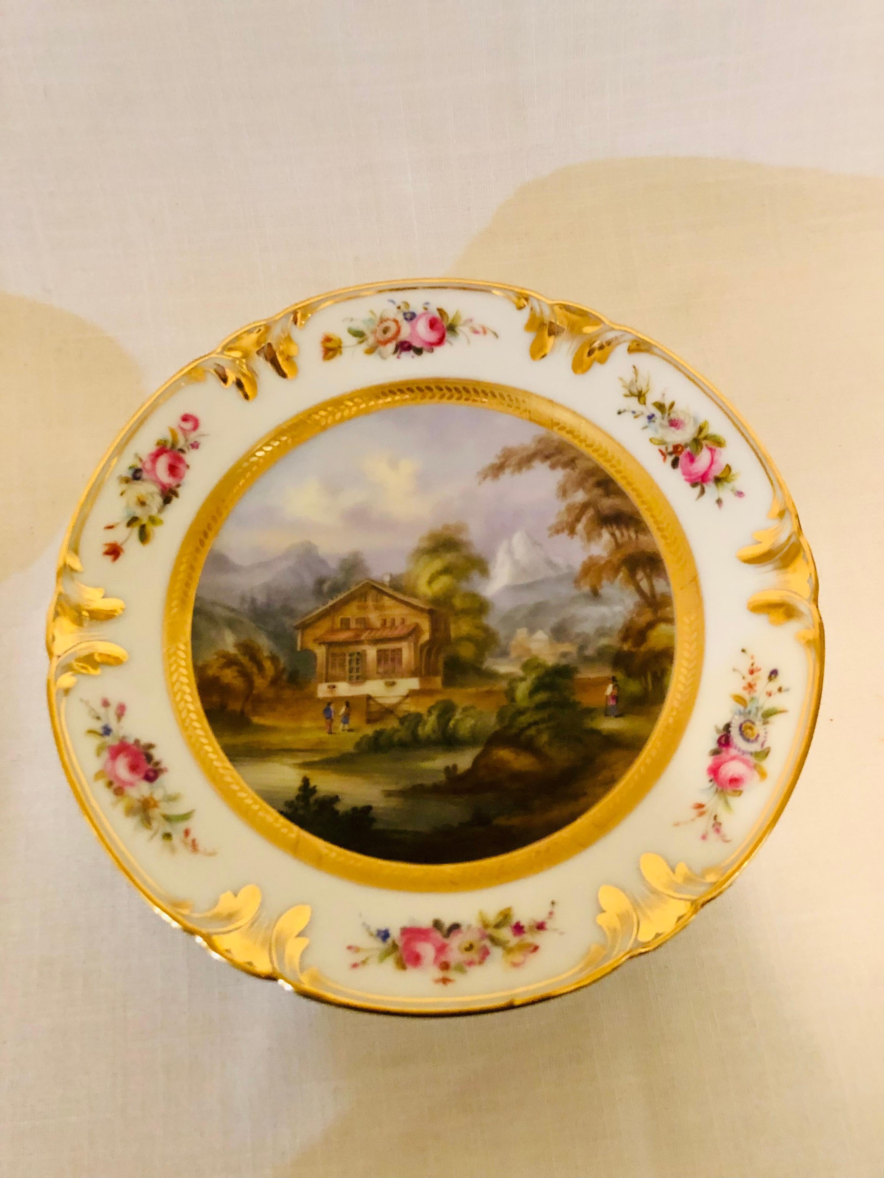 Other Set of Old Paris Porcelain Plates Each Painted with Different Decorative Scenes For Sale