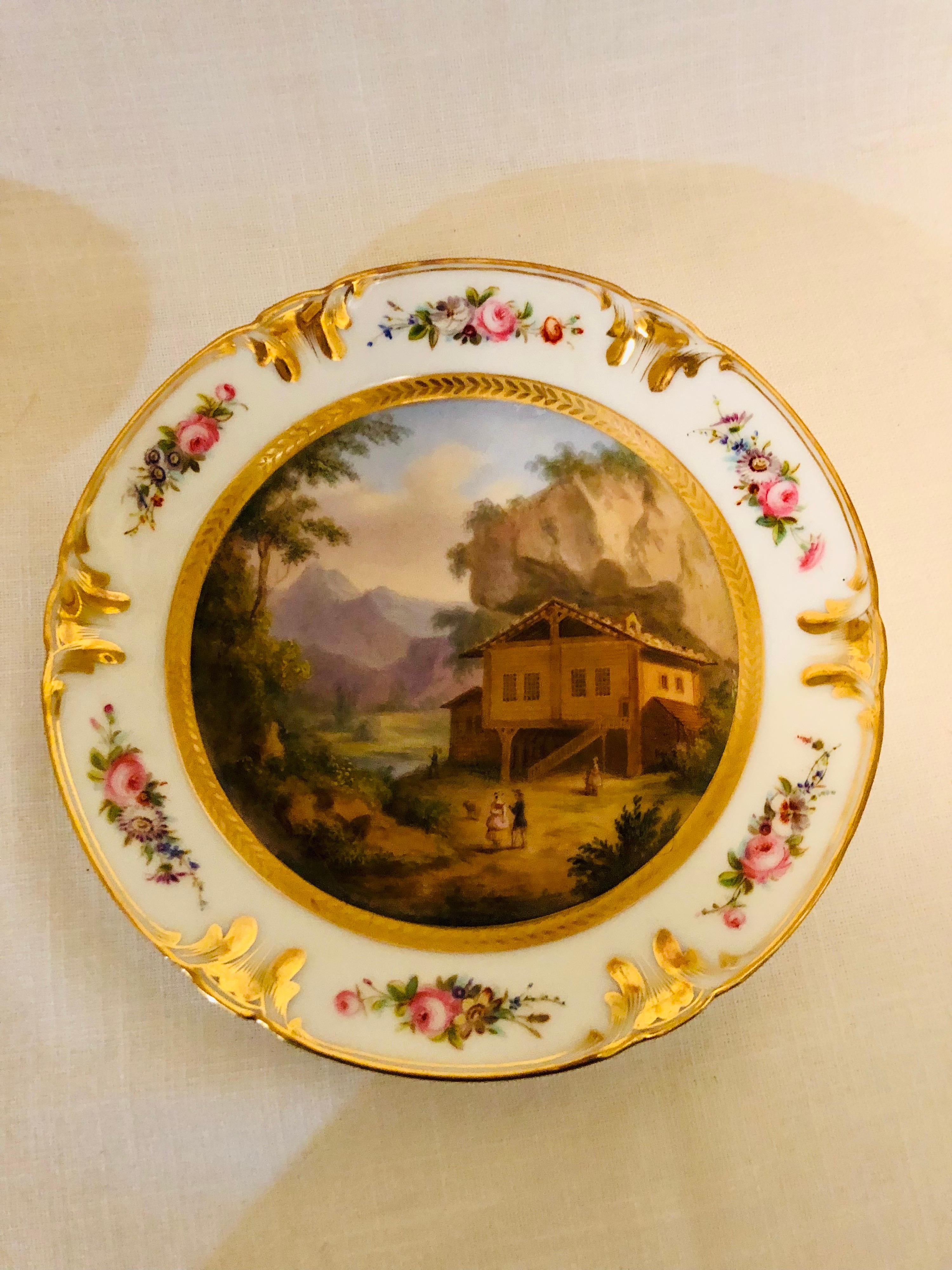 Late 19th Century Set of Old Paris Porcelain Plates Each Painted with Different Decorative Scenes For Sale