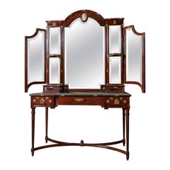 Set of One Vanity Desk, One Chair, Two Nightstands and One Wardrobe