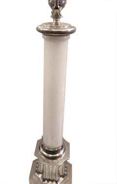 Set of Opaline Glass Column Table Lamps, Sold in Pairs