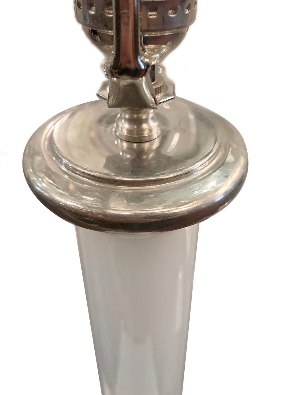 English Set of Opaline Glass Column Table Lamps, Sold in Pairs For Sale