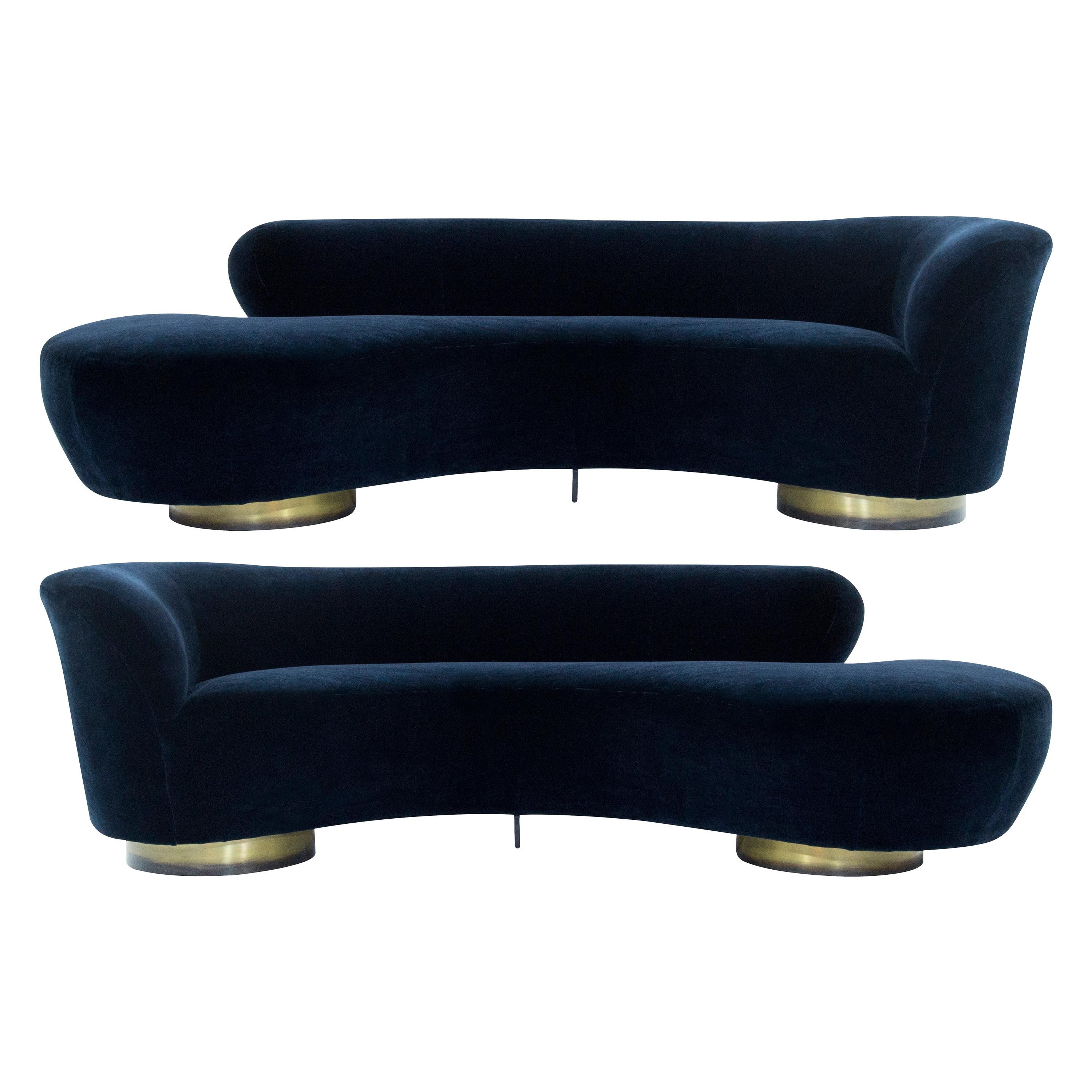 Set of Opposing Serpentine Sofas in Deep Blue Mohair by Vladimir Kagan