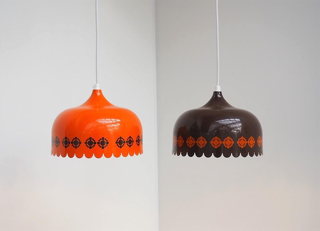Mid-Century Modern Set of Orange & Brown Pendants by Kaj Franck for Danish Fog & Mørup, 1970s For Sale