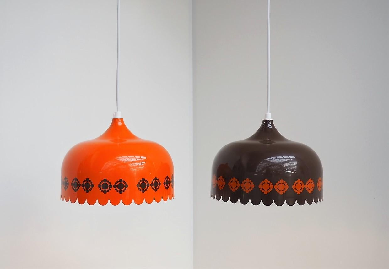 Painted Set of Orange & Brown Pendants by Kaj Franck for Danish Fog & Mørup, 1970s For Sale
