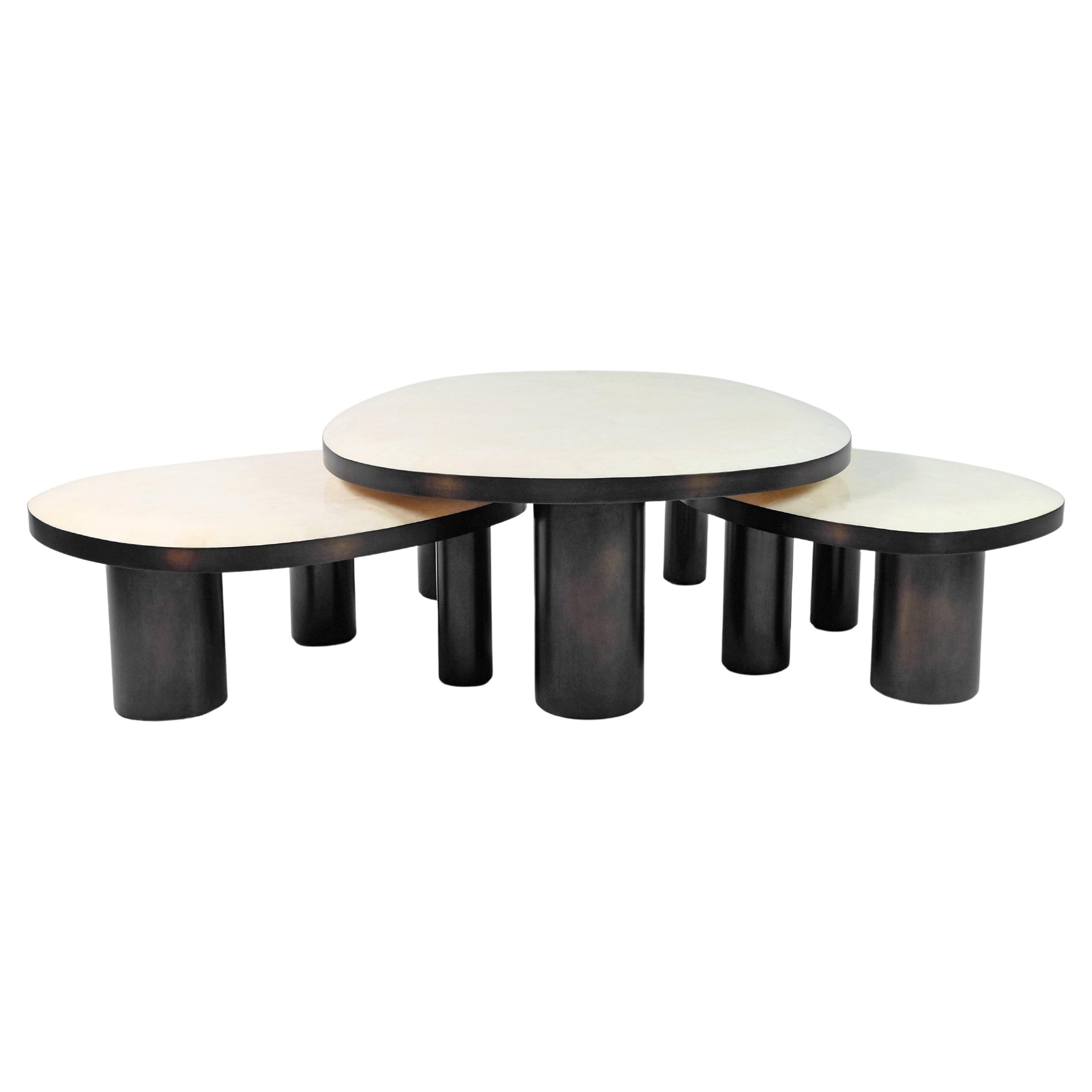 Set organischer Couchtische aus Bergkristall und bronzierter Oberfläche von Ginger Brown