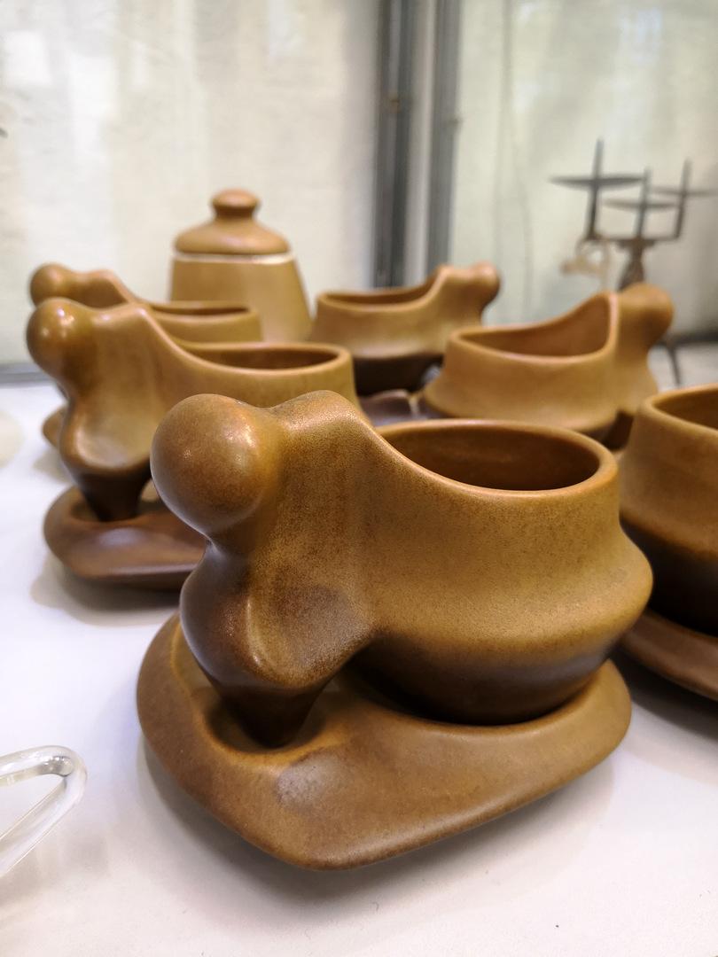 Organic Modern Set of Organic Sculptural Coffee Set with Sugar Bowl by Faianta Sighisoara, 1970