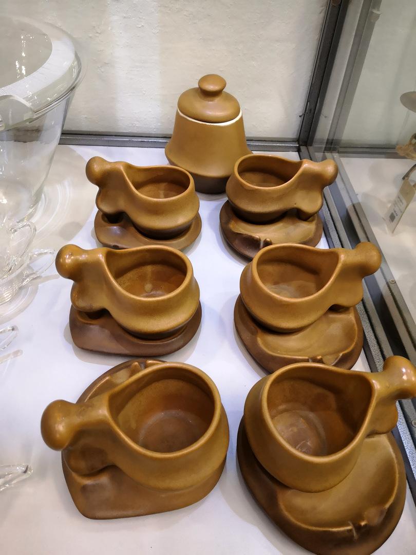 Romanian Set of Organic Sculptural Coffee Set with Sugar Bowl by Faianta Sighisoara, 1970