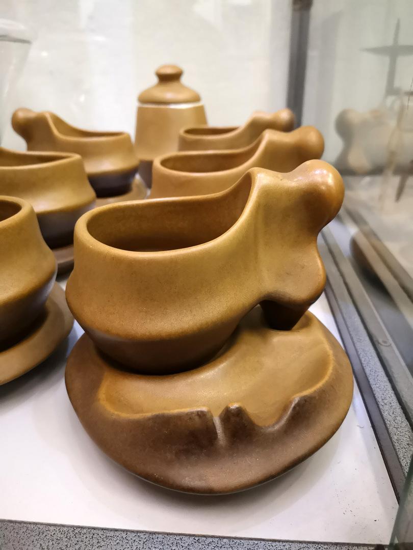 Set of Organic Sculptural Coffee Set with Sugar Bowl by Faianta Sighisoara,  1970 at 1stDibs