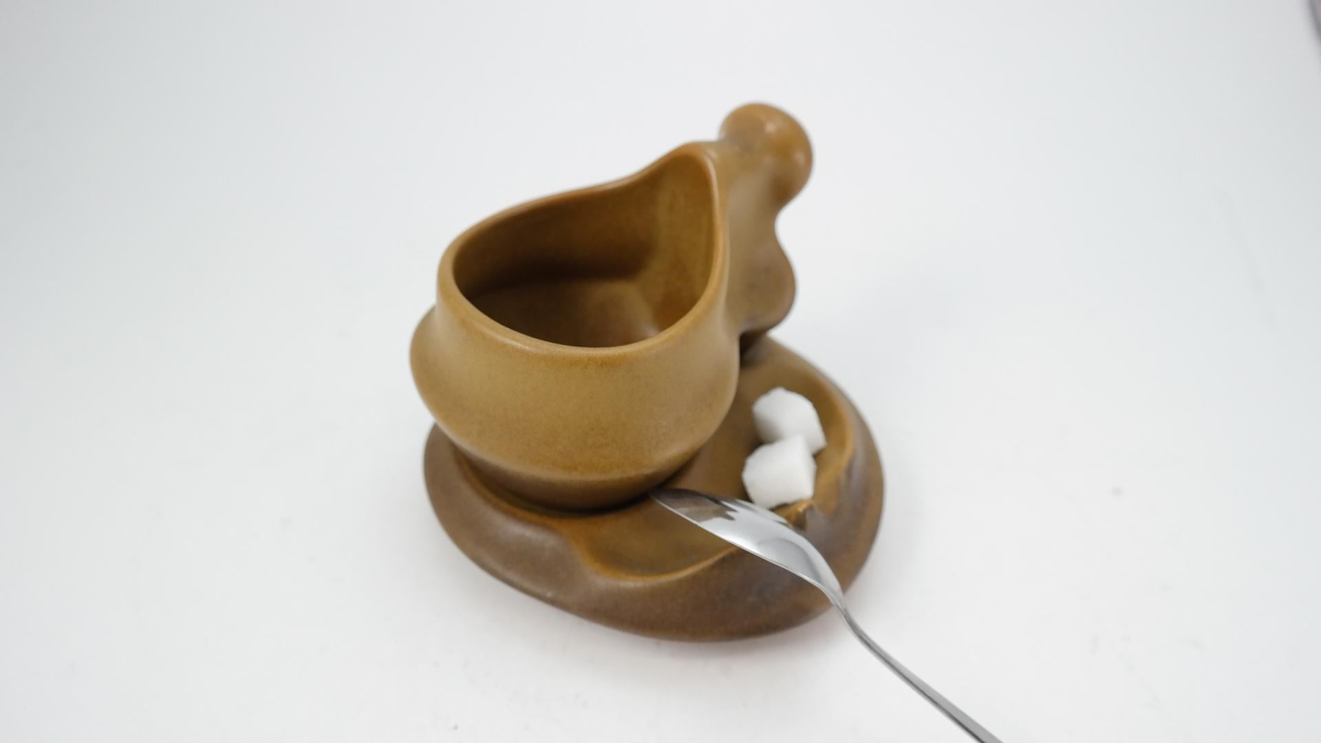 Set of Organic Sculptural Coffee Set with Sugar Bowl by Faianta Sighisoara,  1970 at 1stDibs