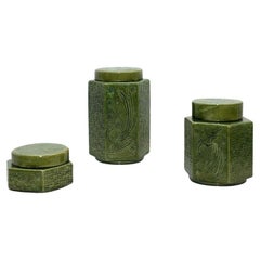 Green Oriental Ceramic Vases, Mid-Century Modern, Spain, 1960