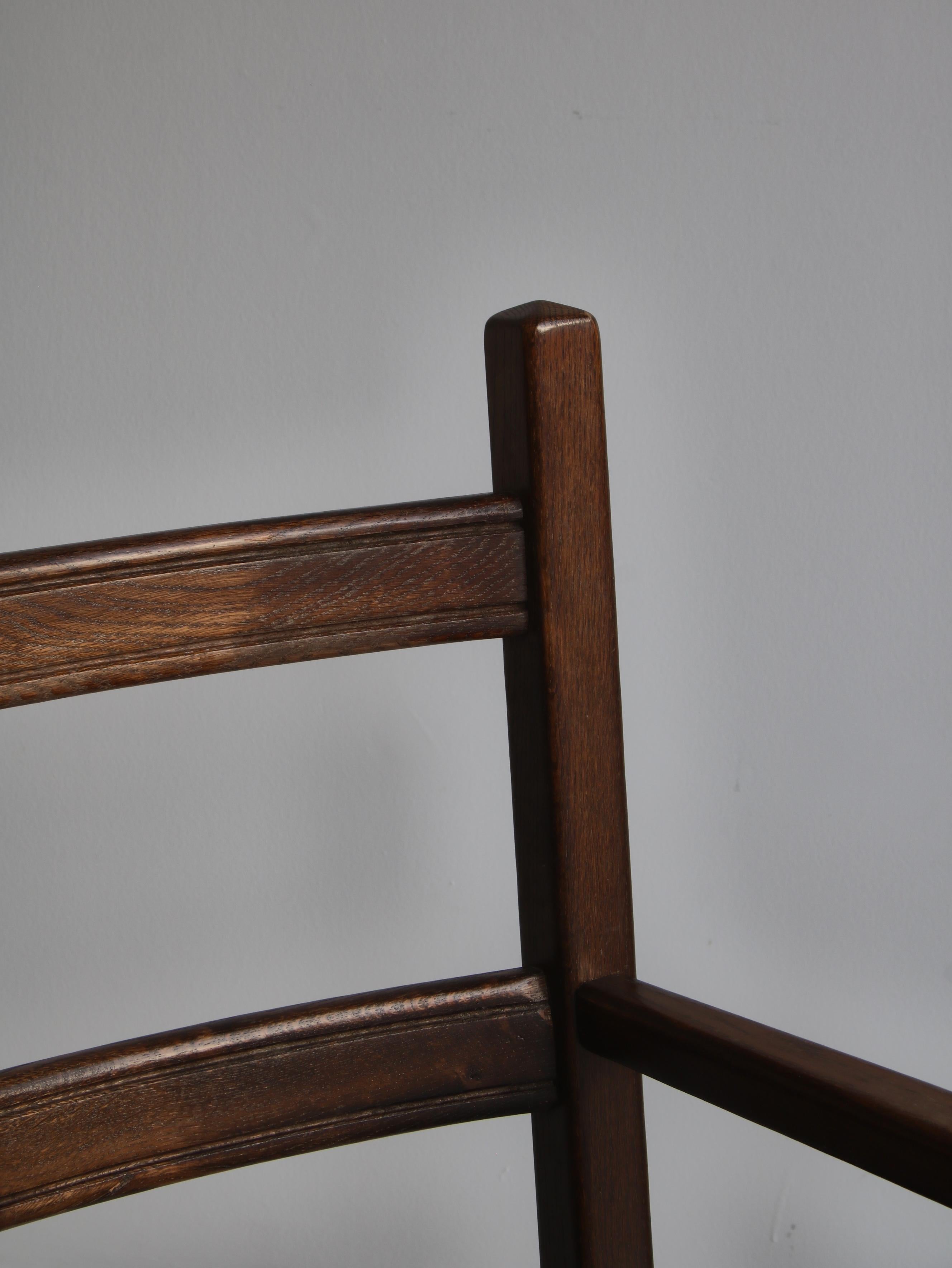 Set of Original Arts and Crafts Armchairs by Danish Cabinetmaker Oak and Leather For Sale 9