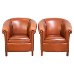 Set of original English handmade springvale club chairs in good condition