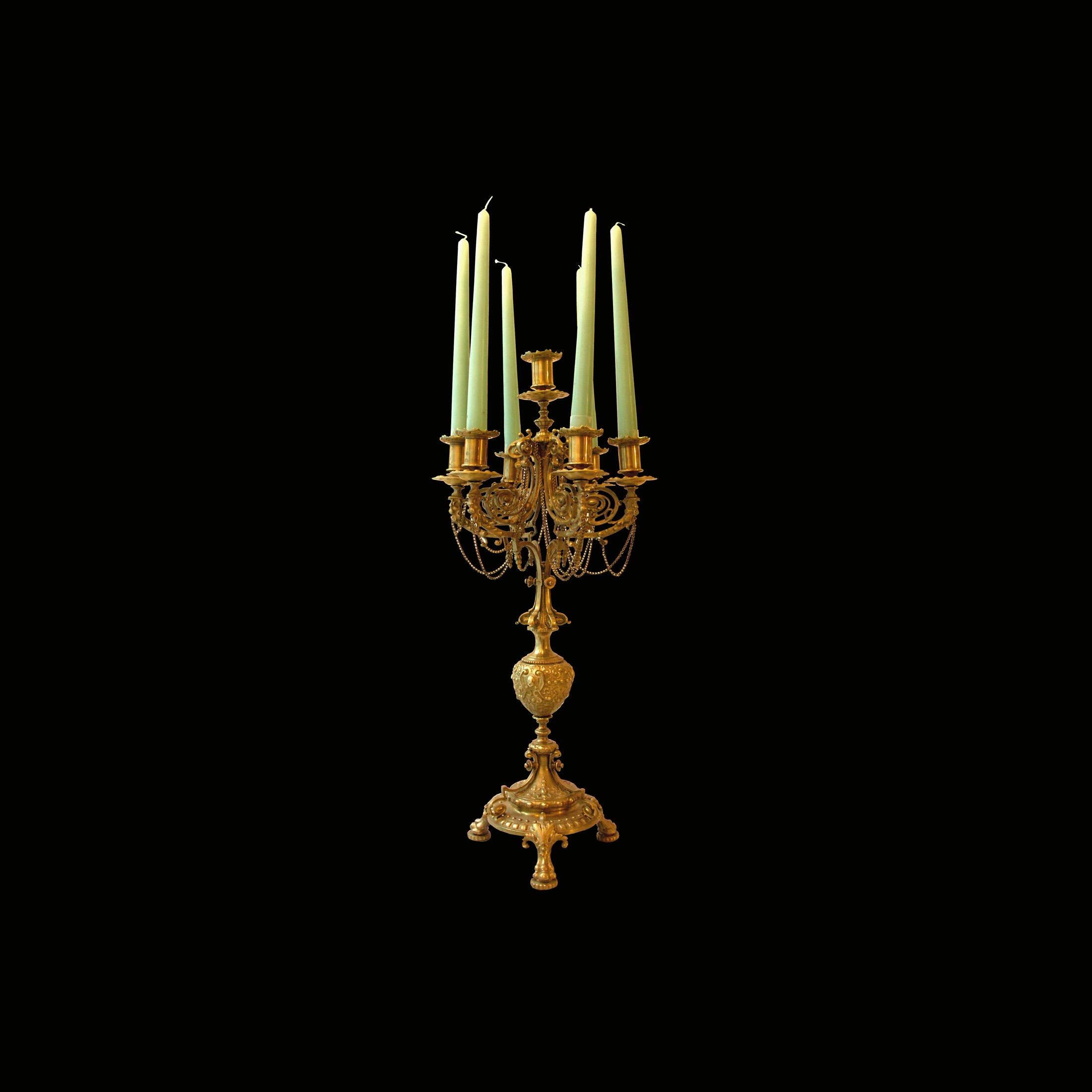 Gothic Revival Set of Original Historistic Guilided Bronze Candle Holder Louis Seize Style For Sale