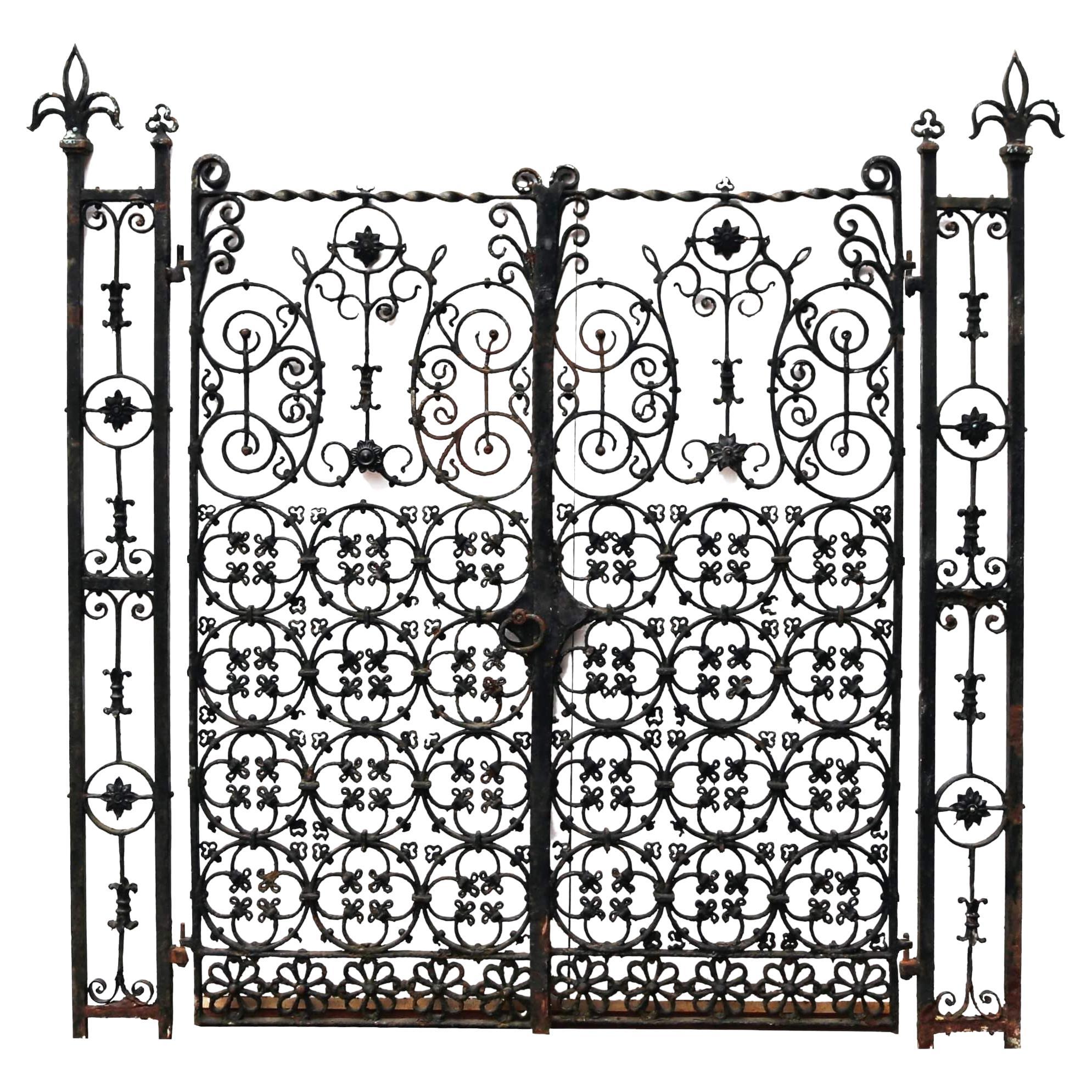 Set of Ornate English Wrought Iron Garden Gates with Posts For Sale