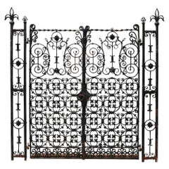 Set of Ornate English Wrought Iron Garden Gates with Posts